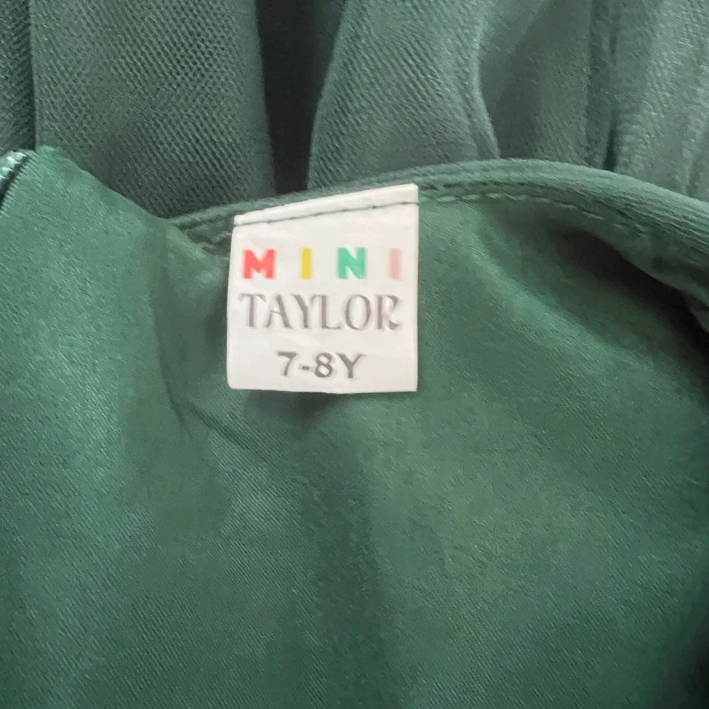 Mini Taylor Reindeer Floral Tulle Dress 7-8Y Girls Forest Green Christmas Party